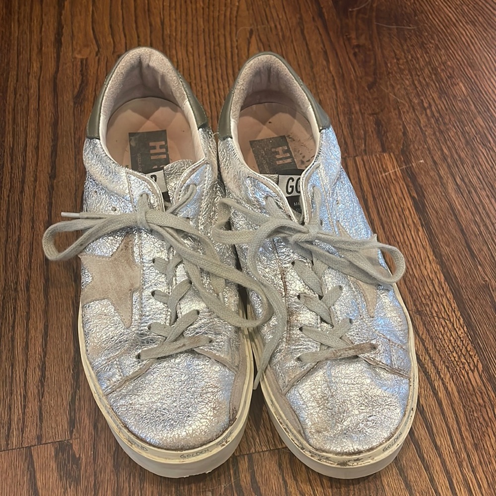 Golden Goose Hi Star Sneakers in silver